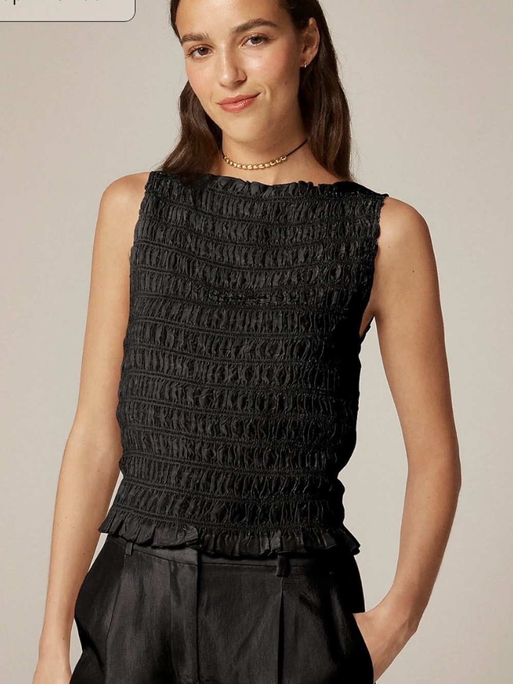 J.crew Smocked shell tank top in crepe de chine black medium.